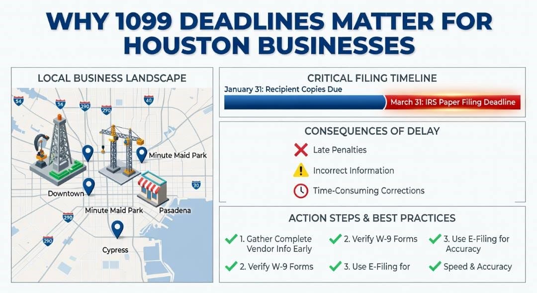 This image explains “When are 1099s due?” by discussing the deadline and consequences of delay.