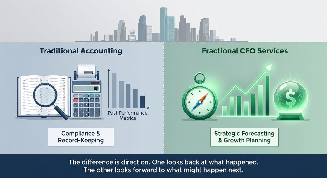 This image discusses what is a fractional CFO role and how it differs from traditional accounting