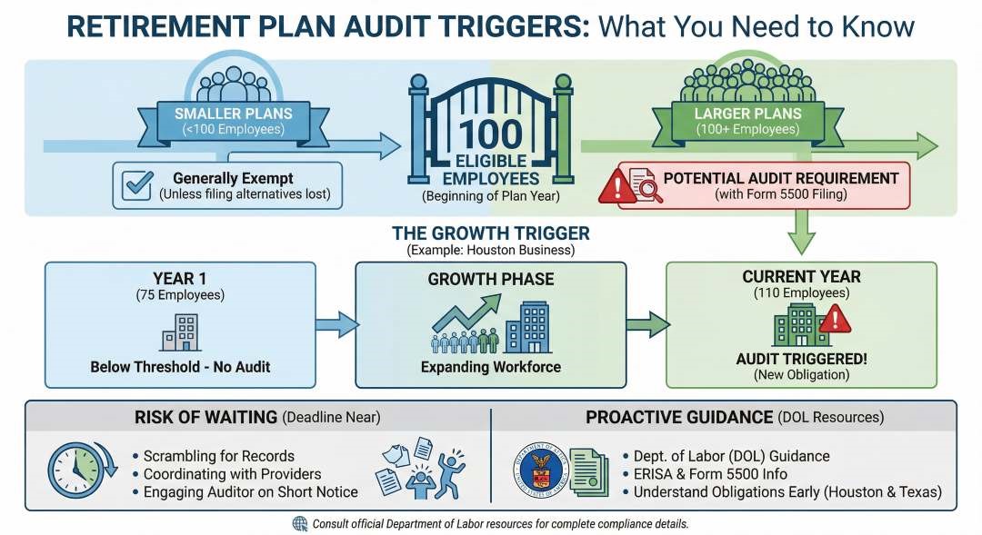 This image describes what triggered an audit requirement and how it helps to understand employee benefit audits.